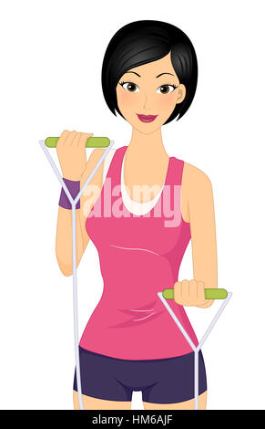Illustration of a Woman Using a Resistance Band to Work Out Stock Photo