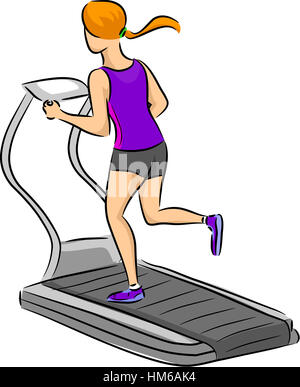 Illustration of a Woman Running on a Treadmill Stock Photo