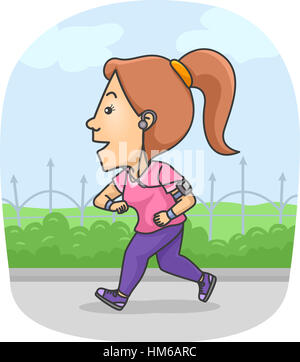 Illustration of a Woman Using a Fitness Tracker While Running Stock Photo