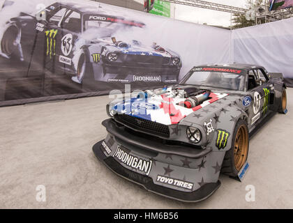 Customized 1965 Ford Mustang Gymkhana 7 car at SEMA. Stock Photo