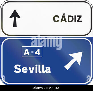 Road sign used in Spain - Direction sign. Stock Photo