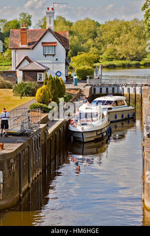 Boats In The Lock Goring On Thames Oxfordshire UK Stock Photo