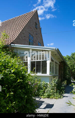 View to the glazed veranda of the holiday apartment, the island of Rügen, Stock Photo