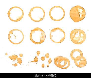 Collection of various coffee stains isolated on white background Stock Photo