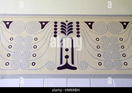 Art Nouveau style wall decoration inside the historic Goerke House at Luderitz Stock Photo