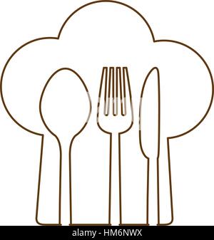 Silhouette chef hat with cutlery inside, vector illustration Stock Vector
