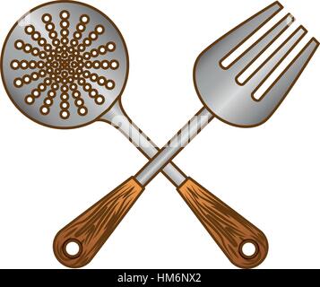 color skimmer with big fork tools, vector illustration Stock Vector
