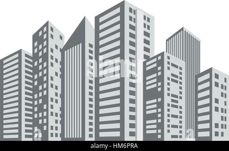 gray buildings and city scene line sticker, vector illustration Stock Vector