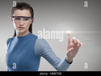 Woman using futuristic touch screen Stock Photo