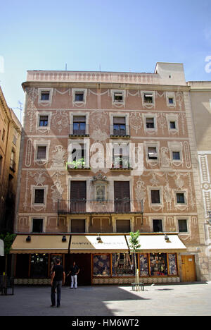 BARCELONA,ES - CIRCA JULY, 2008 - Decorated facade of a building in the center of Barcelona, near La Rambla. Stock Photo