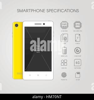 Smartphone specifications with flat line icons. Stock Vector