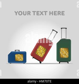 Travel SIM vector illustration. Mobile roaming. Luggage. Stock Vector