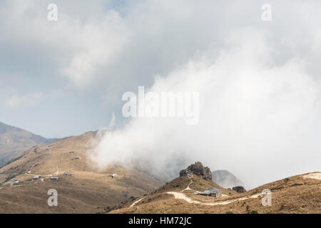 Hiking up Lantau Peak and Sunset Peak, on Lantau Island, Hong Kong, January 26 2017. Stock Photo