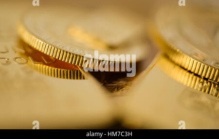 Close-up of gold coins Stock Photo