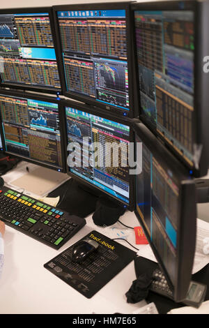 Arrangement of computer monitors Stock Photo