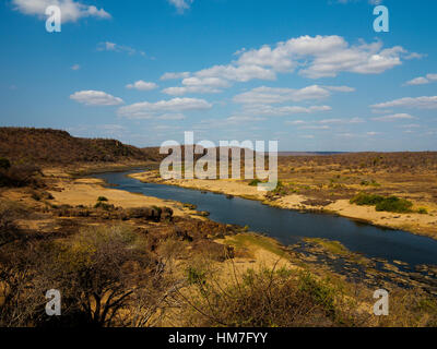 Vast expanses of the african bush around Olifants River as seen from N`wamanzi Lookout, Kruger National Park, South Africa Stock Photo