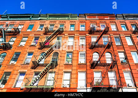 USA, New York, New York City, Fire escapes of apartments Stock Photo