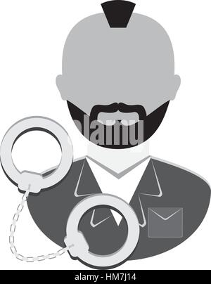 grayscale arrested man with handcuffs icon, vector illustration Stock Vector