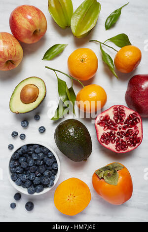 Fruits on white surface Stock Photo