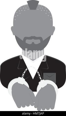 grayscale arrested man with handcuffs icon, vector illustration Stock Vector