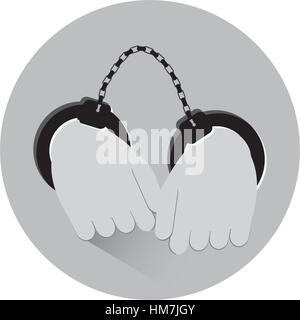 grayscale hand with handcuffs icon image, vector illustration Stock Vector