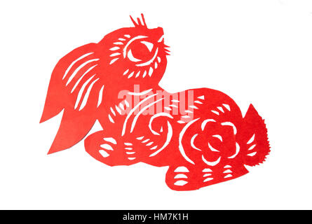 Red Chinese paper cut bunny shape isolated Stock Photo