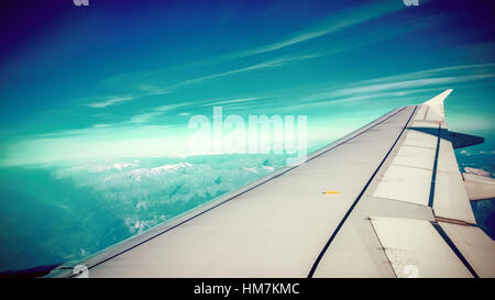 View from airplane window, mountains mediterranean Stock Photo