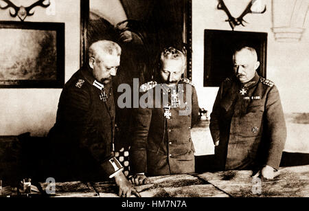 German General Headquarters, General von Hindenburg, Kaiser Wilhelm, General Ludendorff, January 1917.  German Official.  (War Dept.) Stock Photo