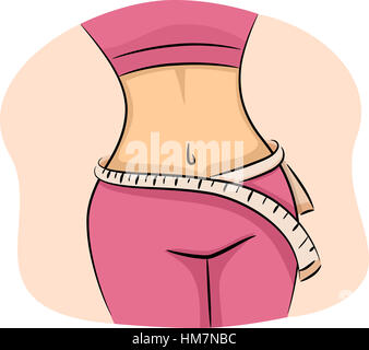 Illustration of a Woman Measuring Her Waist Stock Photo