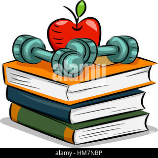 Illustration of a Pair of Dumbbells Resting on a Pile of Books