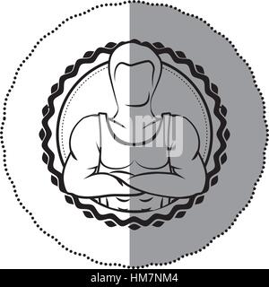 contour sticker border with muscle man crossed arms vector illustration ...