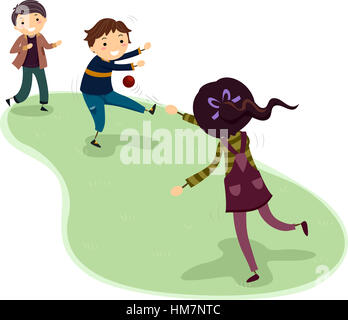 Stickman Illustration of Kids Playing Dodge ball in a Park Stock Photo