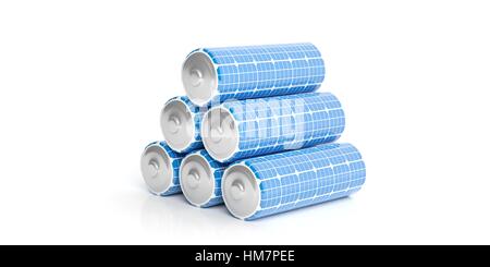 3d rendering batteries with solar panels on white background Stock Photo