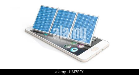 3d rendering solar panels on a white smartphone Stock Photo