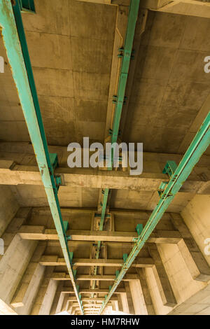 Beneath the Second Severn crossing is a bridge that carries the M4 motorway over the Bristol Channel or River Severn Estuary between England and Wales Stock Photo