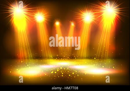 scene illumination show, bright lighting with gold spotlights Stock Vector