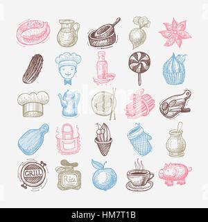 25 sketch doodle icons food set Stock Vector