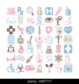 49 hand drawing doodle different icon set medical theme Stock Vector