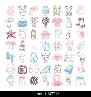 49 hand drawing doodle different icon set Stock Vector