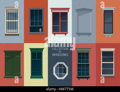 Flat window set Stock Vector