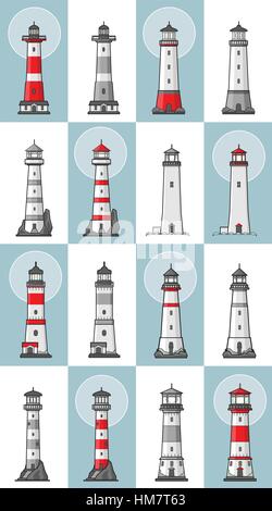Vector set of cartoon flat lighthouses Stock Vector