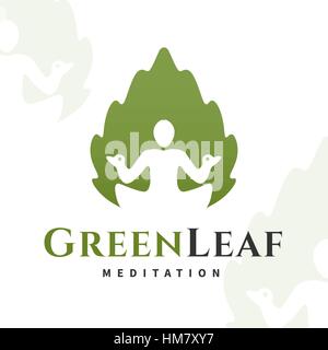 Vector yoga leaf logo concept. Harmony insignia design. Wellness center illustration on white background. Stock Vector