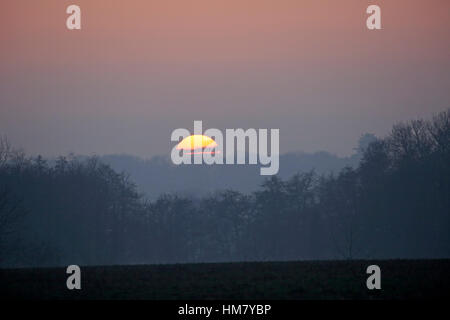 Winter sunset in Suffolk UK Stock Photo