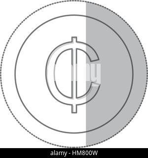 middle shadow monochrome circle with currency symbol of cent vector illustration Stock Vector