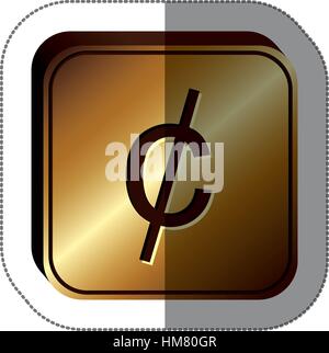 sticker golden square with currency symbol of cent vector illustration Stock Vector