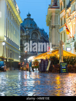 Bucharest old town architecture night view. Romania Stock Photo