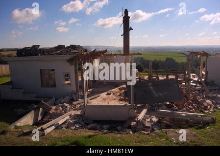 Demolishing a small poor quality 1920 - 1930 bungalow in a fabulous rural location to rebuild with a modern house Stock Photo