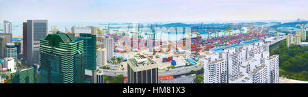 Wide panorama of Singapore port Stock Photo