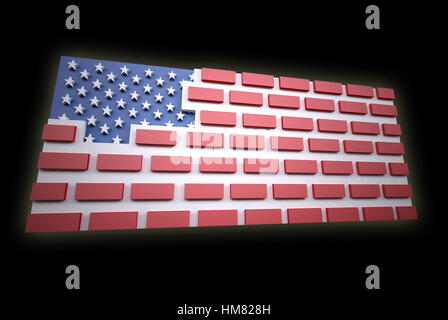 American flag as a brick wall, border protection concept, 3d illustration Stock Photo