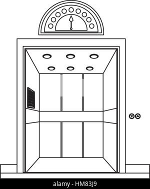 monochrome contour with elevator opened door vector illustration Stock Vector